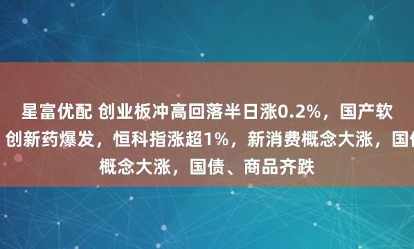 星富优配 创业板冲高回落半日涨0.2%，国产软件盘中拉升，创新药爆发，恒科指涨超1%，新消费概念大涨，国债、商品齐跌